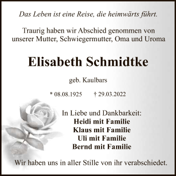 Anzeige von Elisabeth Schmidtke von Reutlinger General-Anzeiger