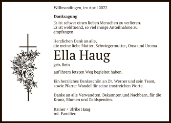 Anzeige von Ella Haug von Reutlinger General-Anzeiger