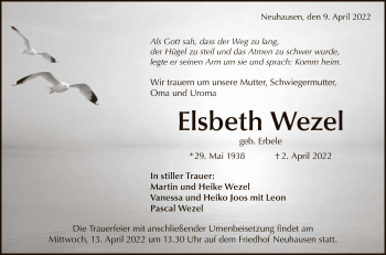 Anzeige von Elsbeth Wezel von Reutlinger General-Anzeiger