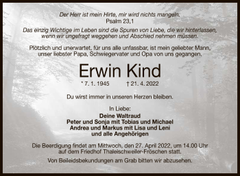 Anzeige von Erwin Kind von Reutlinger General-Anzeiger