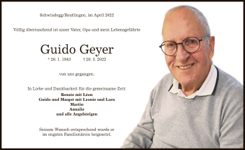 Anzeige von Guido Geyer von Reutlinger General-Anzeiger