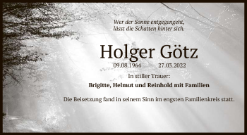 Anzeige von Holger Götz von Reutlinger General-Anzeiger
