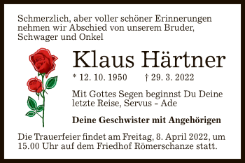 Anzeige von Klaus Härtner von Reutlinger General-Anzeiger