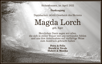 Anzeige von Magda Lorch von Reutlinger General-Anzeiger