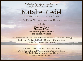 Anzeige von Natalie Riedel von Reutlinger General-Anzeiger