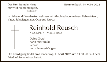 Anzeige von Reinhold Reusch von Reutlinger General-Anzeiger