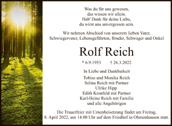 Anzeige von Rolf Reich von Reutlinger General-Anzeiger
