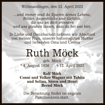 Anzeige von Ruth Möck von Reutlinger General-Anzeiger