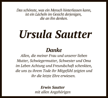 Anzeige von Ursula Sautter von Reutlinger General-Anzeiger