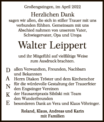 Anzeige von Walter Leippert von Reutlinger General-Anzeiger