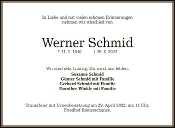 Anzeige von Werner Schmid von Reutlinger General-Anzeiger