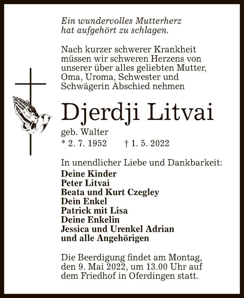 Traueranzeige für Djerdji Litvai vom 03.05.2022 aus Reutlinger General-Anzeiger