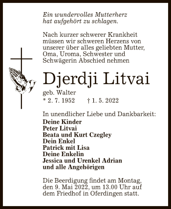 Anzeige von Djerdji Litvai von Reutlinger General-Anzeiger