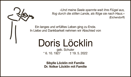 Anzeige von Doris Löcklin von Reutlinger General-Anzeiger