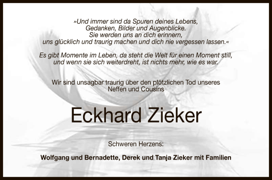Anzeige von Eckhard Zieker von Reutlinger General-Anzeiger