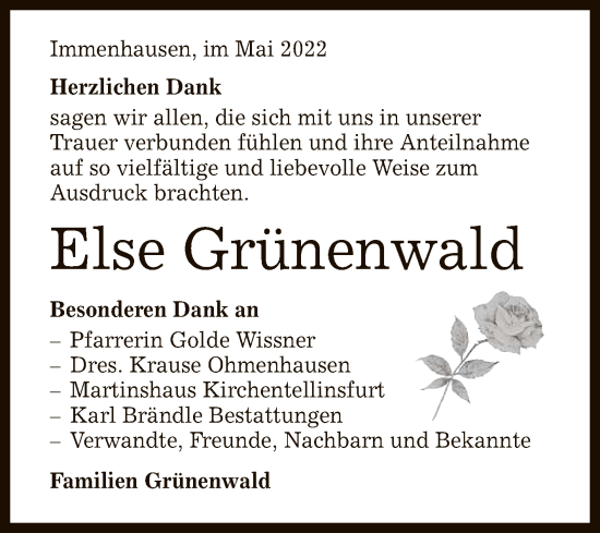 Anzeige von Else Grünenwald von Reutlinger General-Anzeiger
