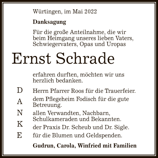 Anzeige von Ernst Schrade von Reutlinger General-Anzeiger
