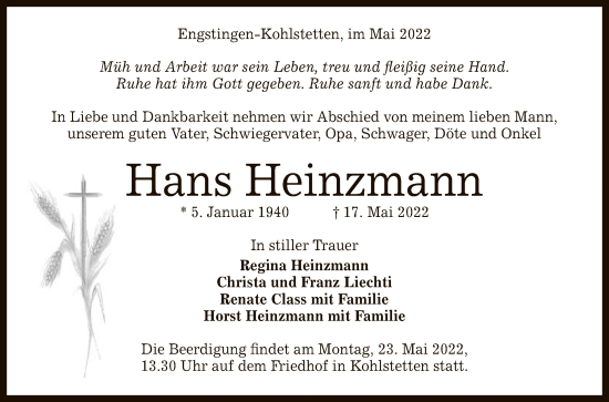 Anzeige von Hans Heinzmann von Reutlinger General-Anzeiger