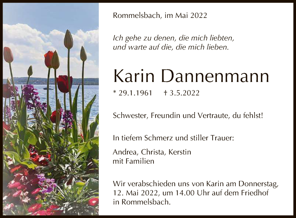  Traueranzeige für Karin Dannenmann vom 07.05.2022 aus Reutlinger General-Anzeiger