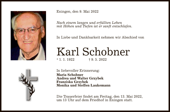 Anzeige von Karl Schobner von Reutlinger General-Anzeiger