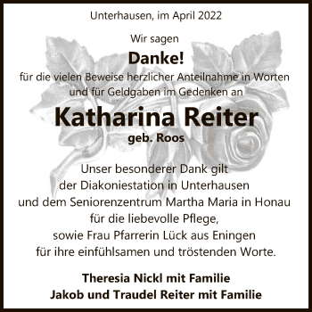 Anzeige von Katharina Reiter von Reutlinger General-Anzeiger