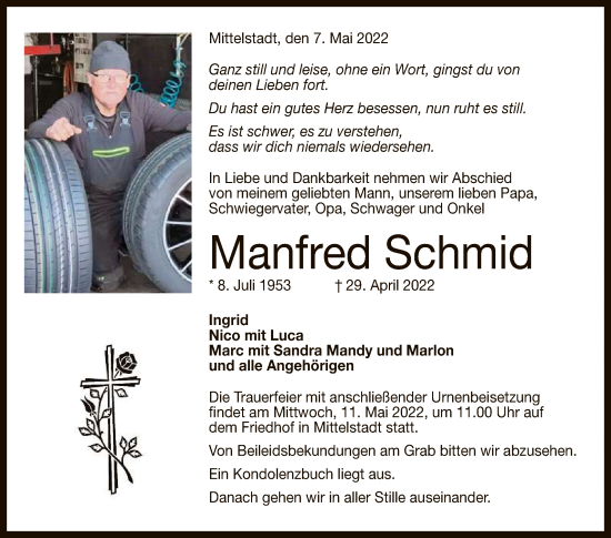 Anzeige von Manfred Schmid von Reutlinger General-Anzeiger