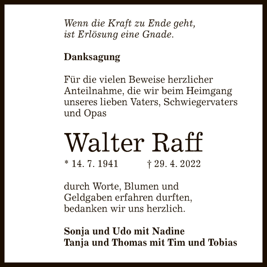 Anzeige von Walter Raff von Reutlinger General-Anzeiger