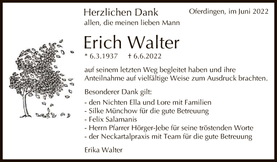 Anzeige von Erich Walter von Reutlinger General-Anzeiger