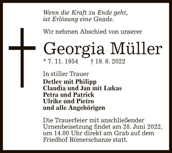 Anzeige von Georgia Müller von Reutlinger General-Anzeiger