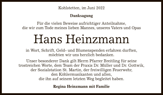 Anzeige von Hans Heinzmann von Reutlinger General-Anzeiger