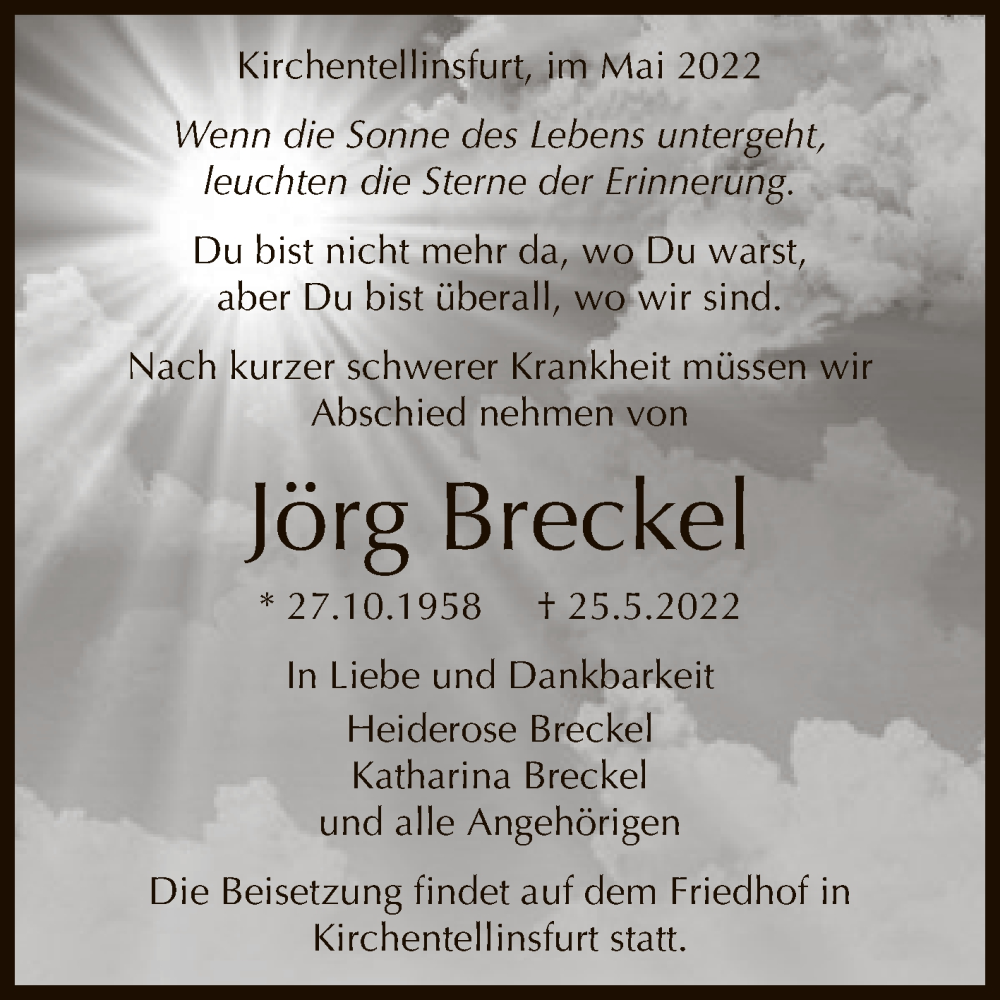  Traueranzeige für Jörg Breckel vom 02.06.2022 aus Reutlinger General-Anzeiger