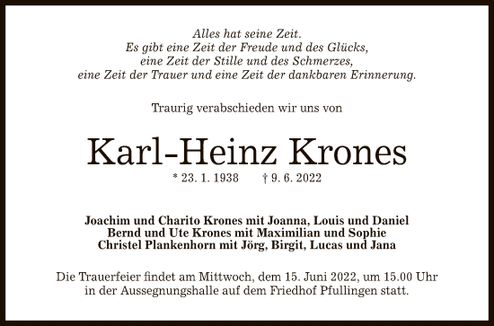Anzeige von Karl-Heinz Krones von Reutlinger General-Anzeiger