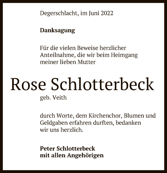 Anzeige von Rose Schlotterbeck von Reutlinger General-Anzeiger