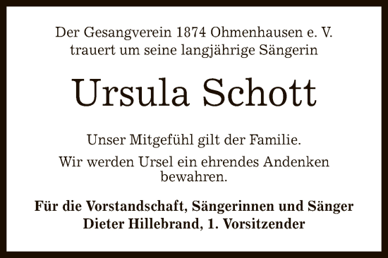 Anzeige von Ursula Schott von Reutlinger General-Anzeiger