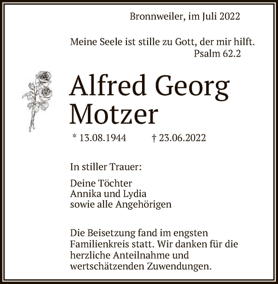 Anzeige von Alfred Georg Motzer von Reutlinger General-Anzeiger