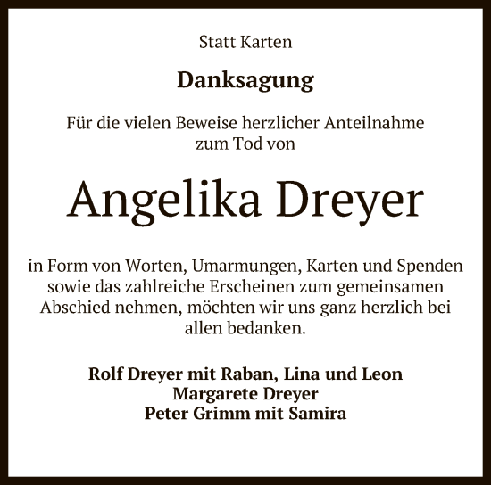 Anzeige von Angelika Dreyer von Reutlinger General-Anzeiger