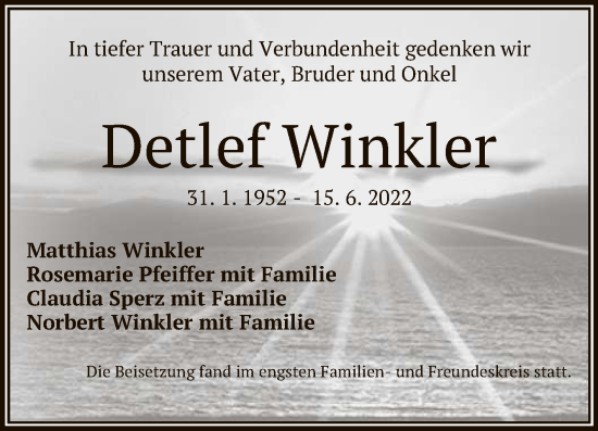 Anzeige von Detlef Winkler von Reutlinger General-Anzeiger