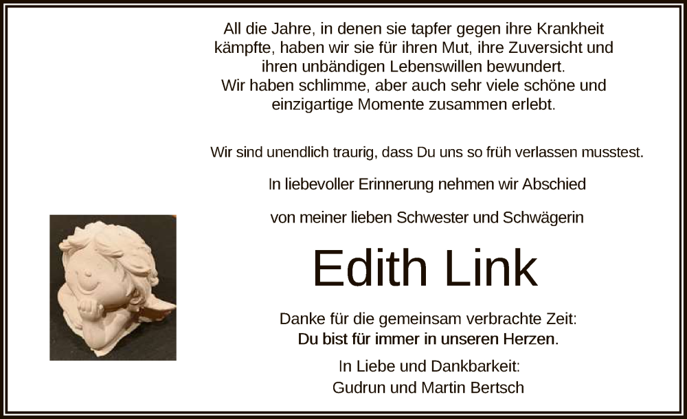  Traueranzeige für Edith Link vom 05.07.2022 aus Reutlinger General-Anzeiger