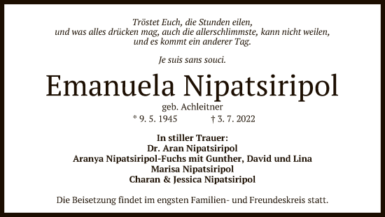Anzeige von Emanuela Nipatsiripol von Reutlinger General-Anzeiger