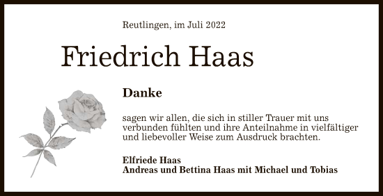 Anzeige von Friedrich Haas von Reutlinger General-Anzeiger