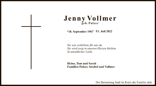 Anzeige von Jenny Vollmer von Reutlinger General-Anzeiger