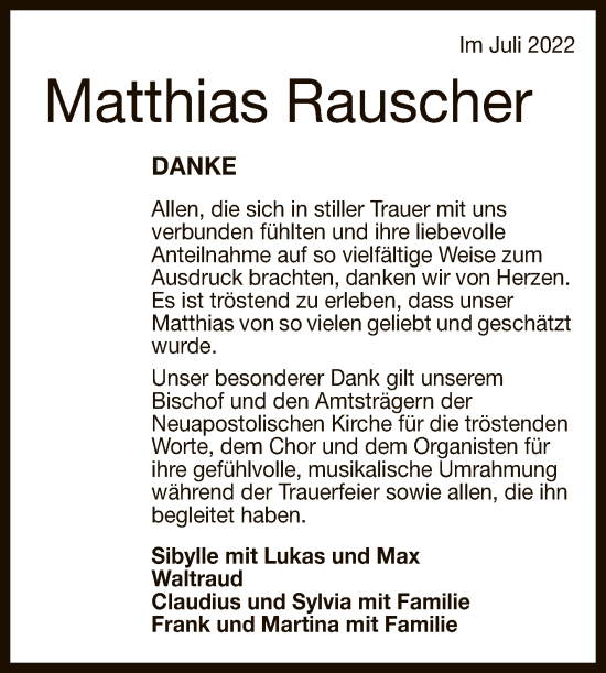 Anzeige von Matthias Rauscher von Reutlinger General-Anzeiger