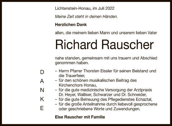 Anzeige von Richard Rauscher von Reutlinger General-Anzeiger