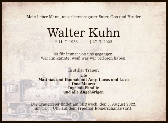 Anzeige von Walter Kuhn von Reutlinger General-Anzeiger