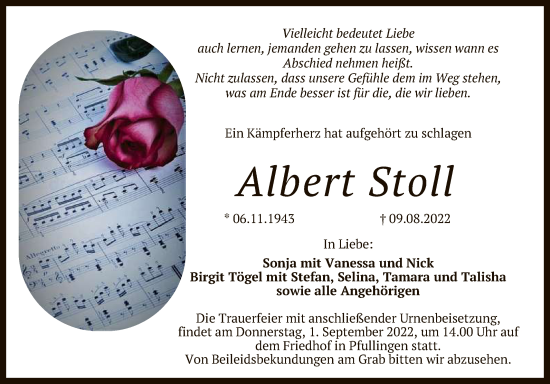 Anzeige von Albert Stoll von Reutlinger General-Anzeiger