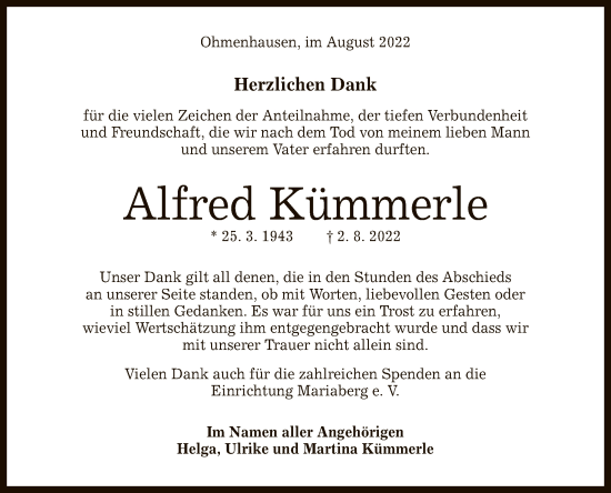 Anzeige von Alfred Kümmerle von Reutlinger General-Anzeiger