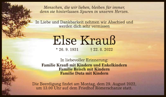 Anzeige von Else Krauß von Reutlinger General-Anzeiger