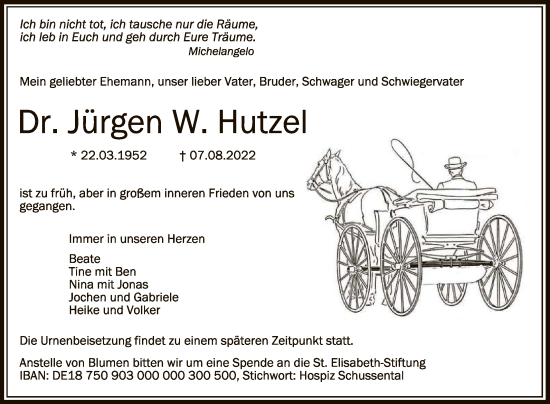 Anzeige von Jürgen W. Hutzel von Reutlinger General-Anzeiger