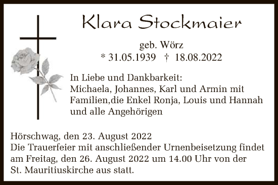 Anzeige von Klara Stockmaier von Reutlinger General-Anzeiger