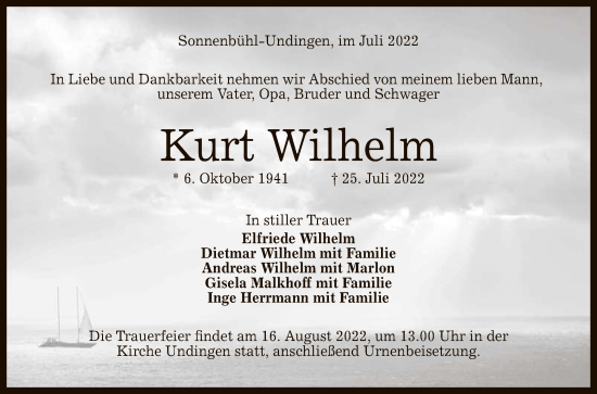 Anzeige von Kurt Wilhelm von Reutlinger General-Anzeiger